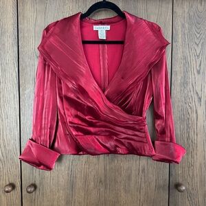 Red Formal Wrap Blouse